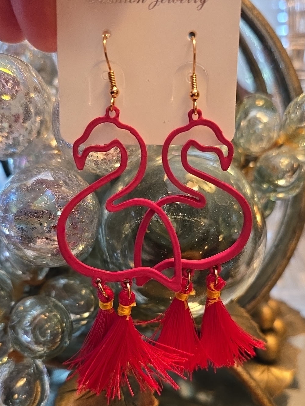 Dark PINK Flamingo Tassel Drop Earrings